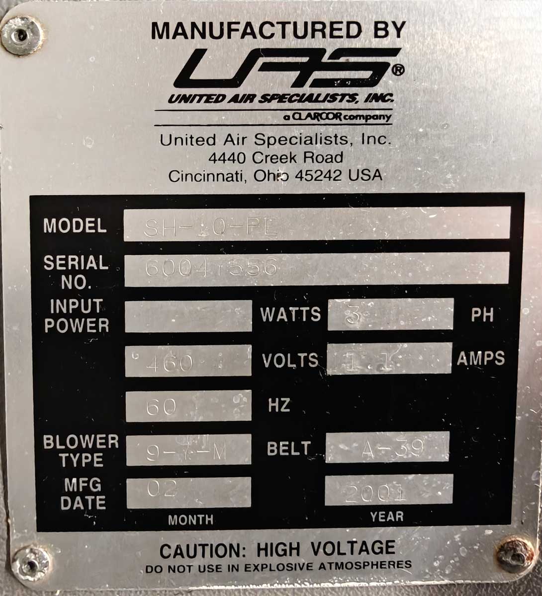 SH-10-PE SmogHog Mist Collector | United Air Specialist Parker